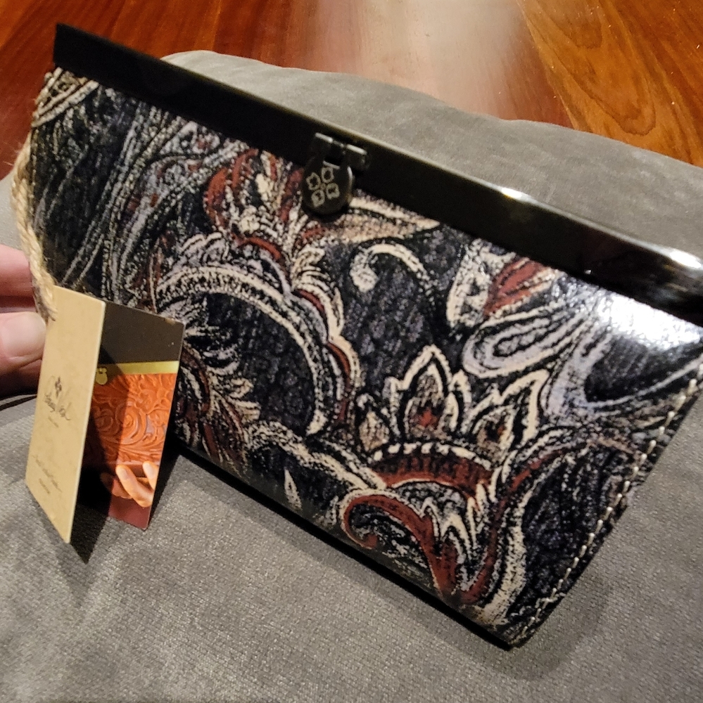 Patricia Nash Italian Leather Feather Paisley- Beet Wallet Clutch